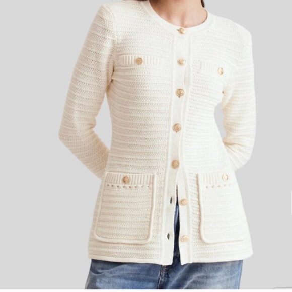 Toccin Sweaters - Toccin Cream Knit W Gold Buttons Cardigan.